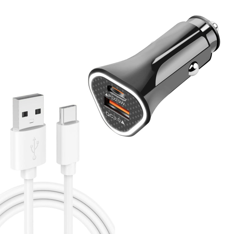 TE-P23 38W PD 20W USB-C / Type-C + QC3. 0 USB Triangle Car Charger + USB to USB-C / Type-C Data Cable, Length: 1m, with Type-C Cable