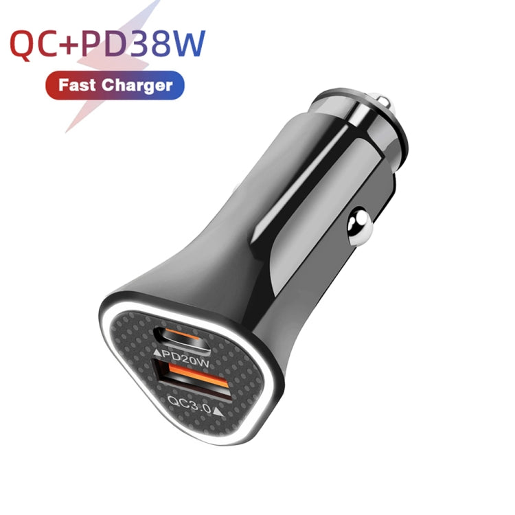 TE-P23 38W PD 20W USB-C / Type-C + QC3. 0 USB Triangle Car Charger + USB to USB-C / Type-C Data Cable, Length: 1m, with Type-C Cable