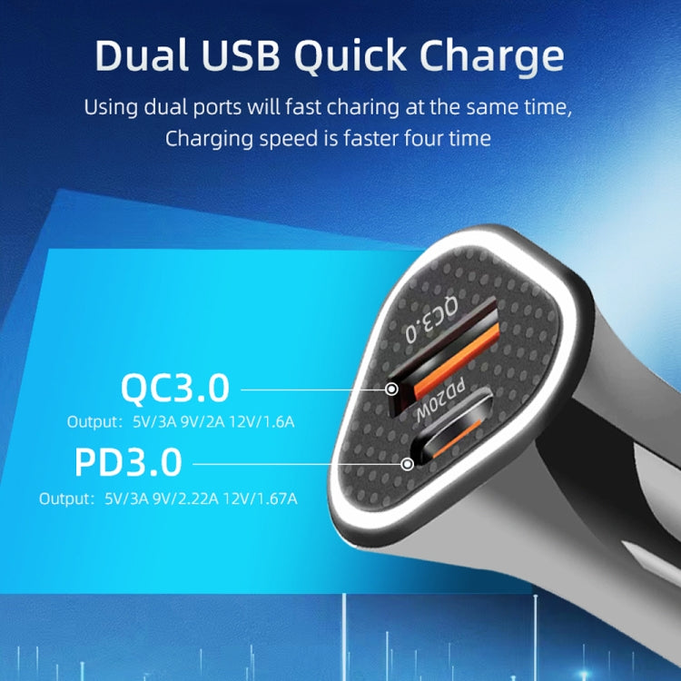 TE-P23 38W PD 20W USB-C / Type-C + QC3. 0 USB Triangle Car Charger + USB to USB-C / Type-C Data Cable, Length: 1m, with Type-C Cable