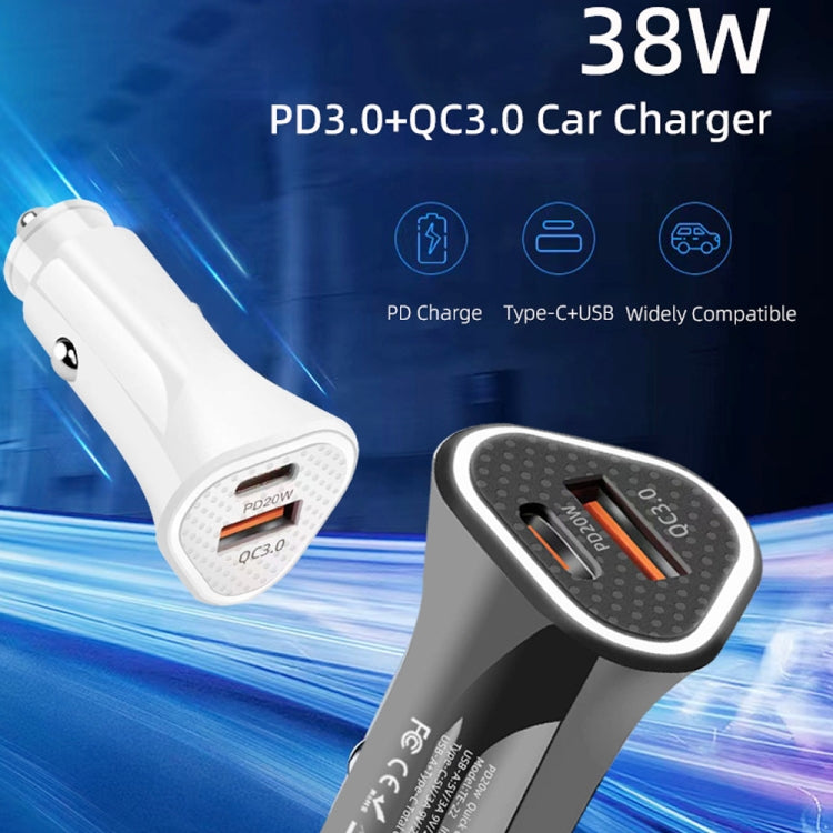 TE-P23 38W PD 20W USB-C / Type-C + QC3. 0 USB Triangle Car Charger + USB to USB-C / Type-C Data Cable, Length: 1m, with Type-C Cable