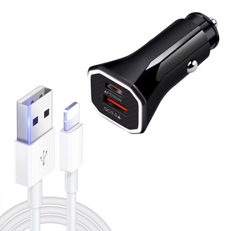 TE-P22 38W PD USB-C / Type-C + QC3. 0 USB Car Charger with 1m USB to 8 Pin Data Cable, with 8 Pin Cable