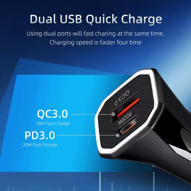 TE-P22 38W PD USB-C / Type-C + QC3. 0 USB Car Charger with 1m USB to 8 Pin Data Cable, with 8 Pin Cable