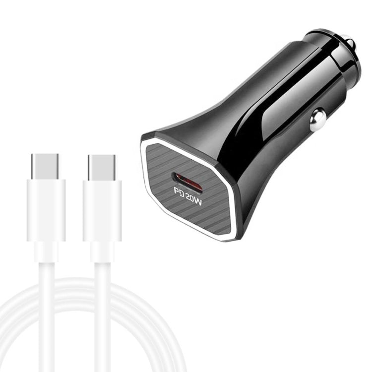 TE-P2 PD20W USB-C / Type-C Car Charger with Type-C to Type-C Data Cable, Type-C to Type-C Data Cable (Black), Type-C to Type-C Data Cable (White)