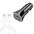TE-P2 PD20W USB-C / Type-C Car Charger with Type-C to Type-C Data Cable, Type-C to Type-C Data Cable (Black), Type-C to Type-C Data Cable (White)