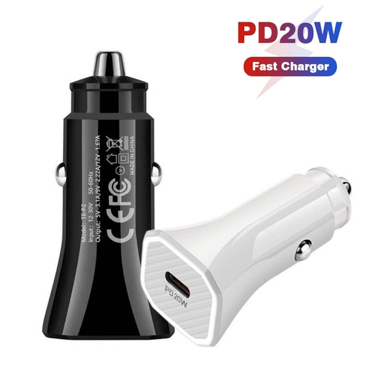 TE-P2 PD20W USB-C / Type-C Car Charger with Type-C to Type-C Data Cable, Type-C to Type-C Data Cable (Black), Type-C to Type-C Data Cable (White)