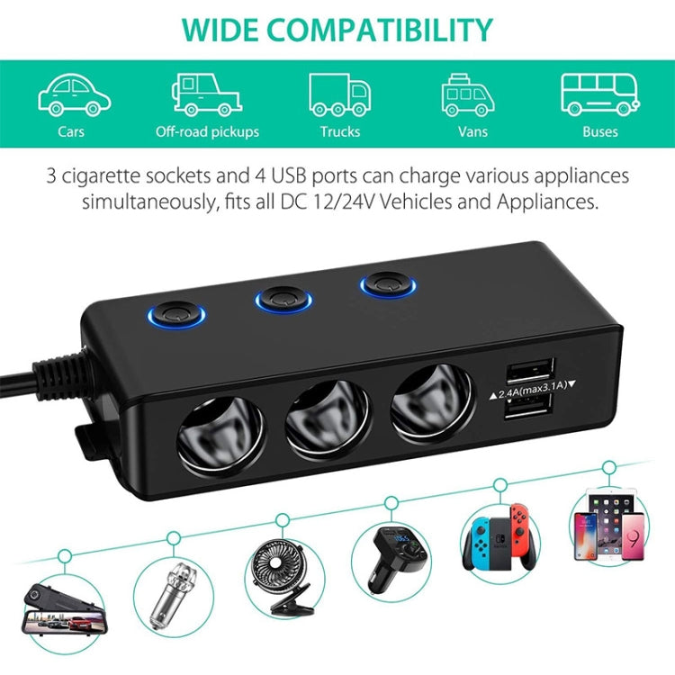 TR30 QC 3.0 Multifunctional 3 Cigarette Lighter  High Power Car Charger, TR30