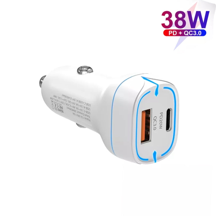 38W PD20W + QC3.0 USB Car Charger with USB to Micro USB Data Cable, Length: 1m, USB to Micro USB Cable (White), USB to Micro USB Cable (Black)