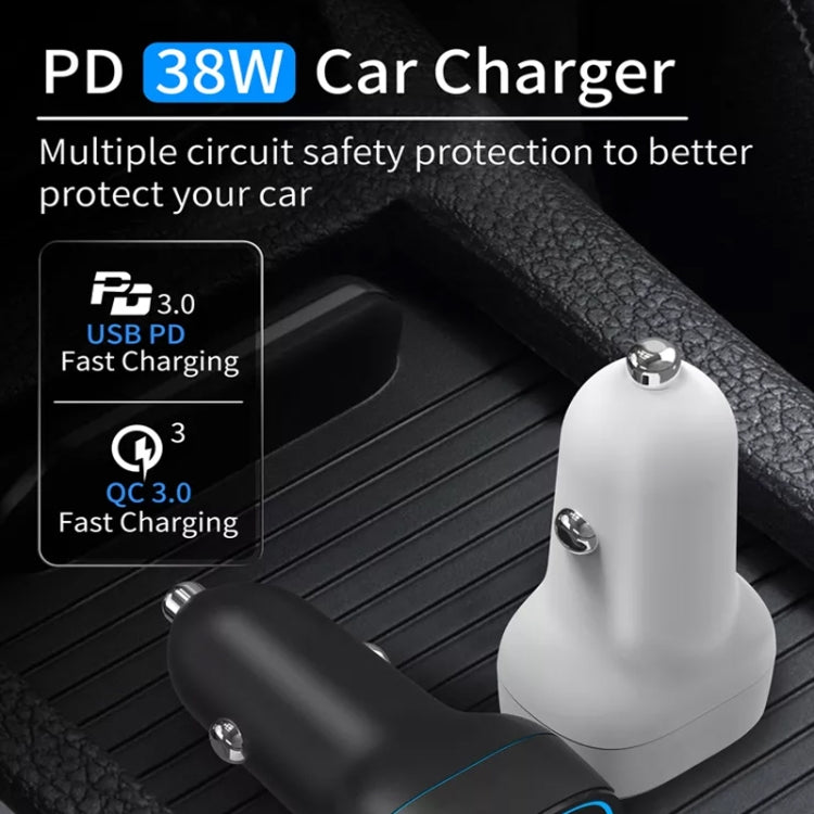 38W PD20W + QC3.0 USB Car Charger with USB to Micro USB Data Cable, Length: 1m, USB to Micro USB Cable (White), USB to Micro USB Cable (Black)