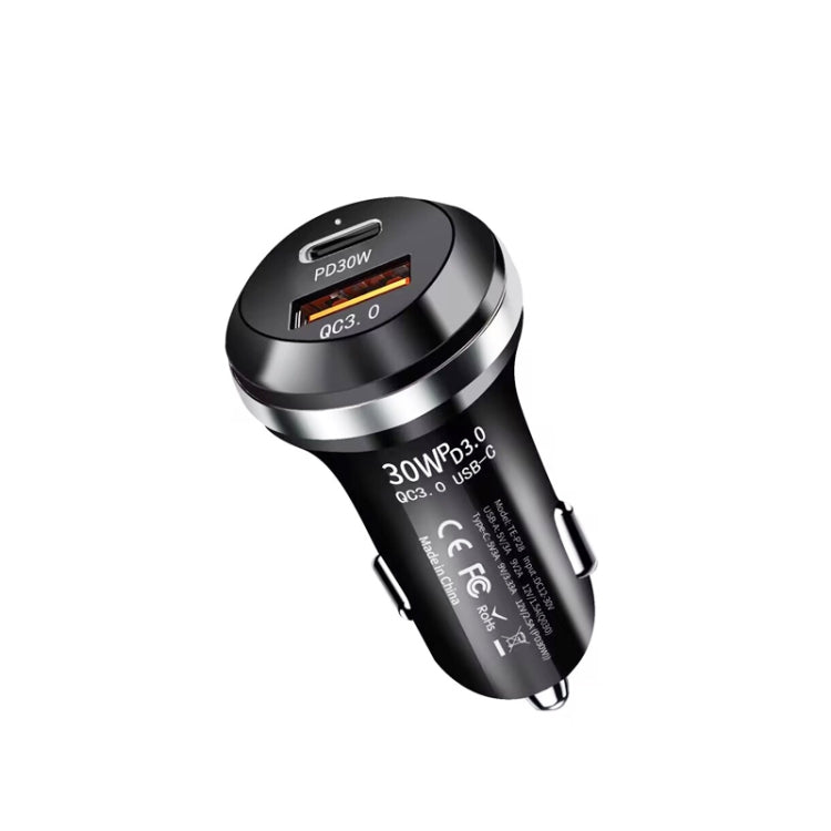 P28 USB-C PD30W + QC3.0 18W USB Dual Port Car Charger, P28 (Black), P28 (White)