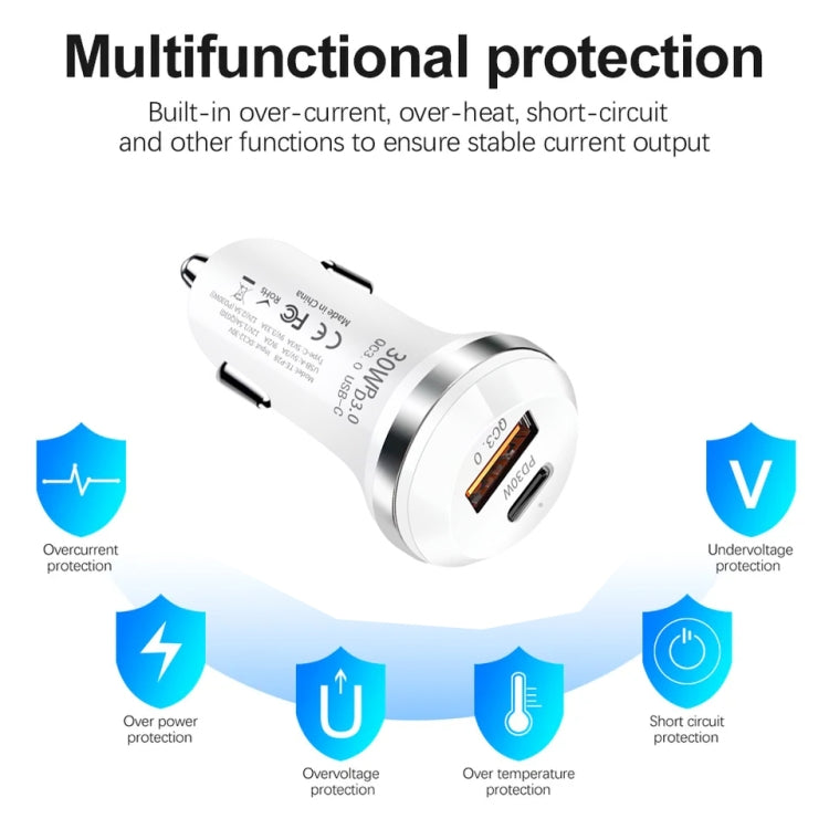 P28 USB-C PD30W + QC3.0 18W USB Dual Port Car Charger, P28 (Black), P28 (White)