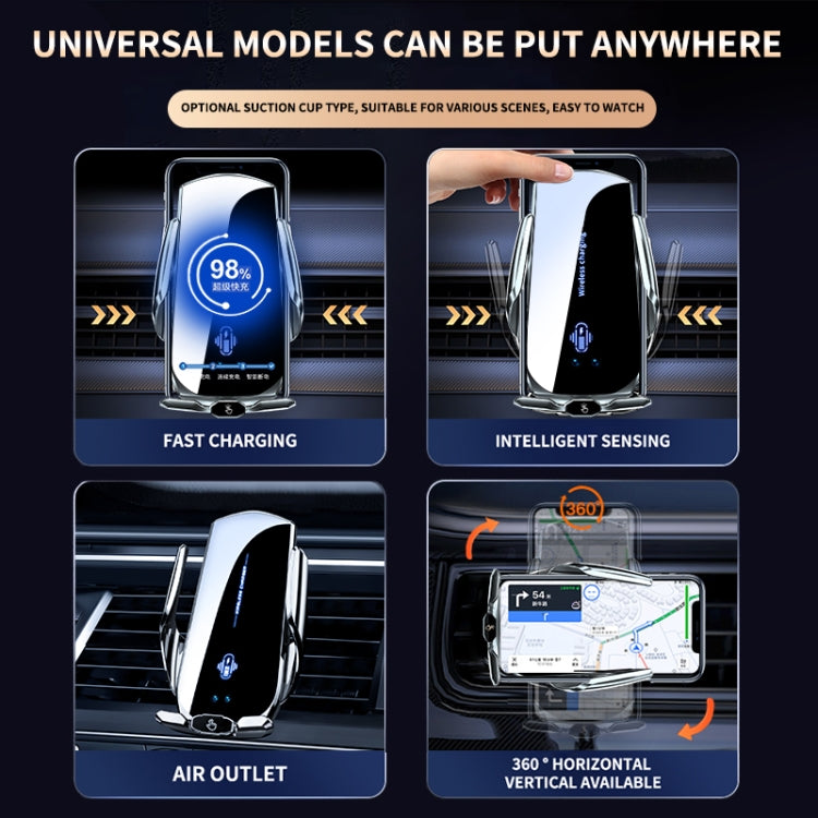 A2 Car Mobile Phone Bracket Wireless 15W Fast Charging Automatic Smart Sensor Stand, A2 (Silver), A2 (Black)2