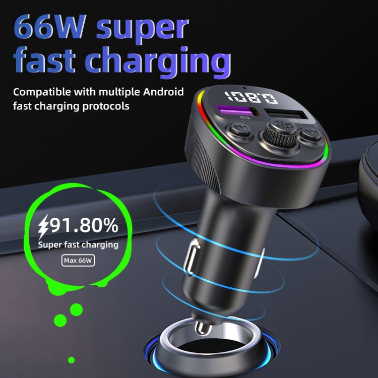 CS2 Digital Display Dual USB MP3 Player Bluetooth FM Transmitter 66W Super Fast Car Charger, CS2