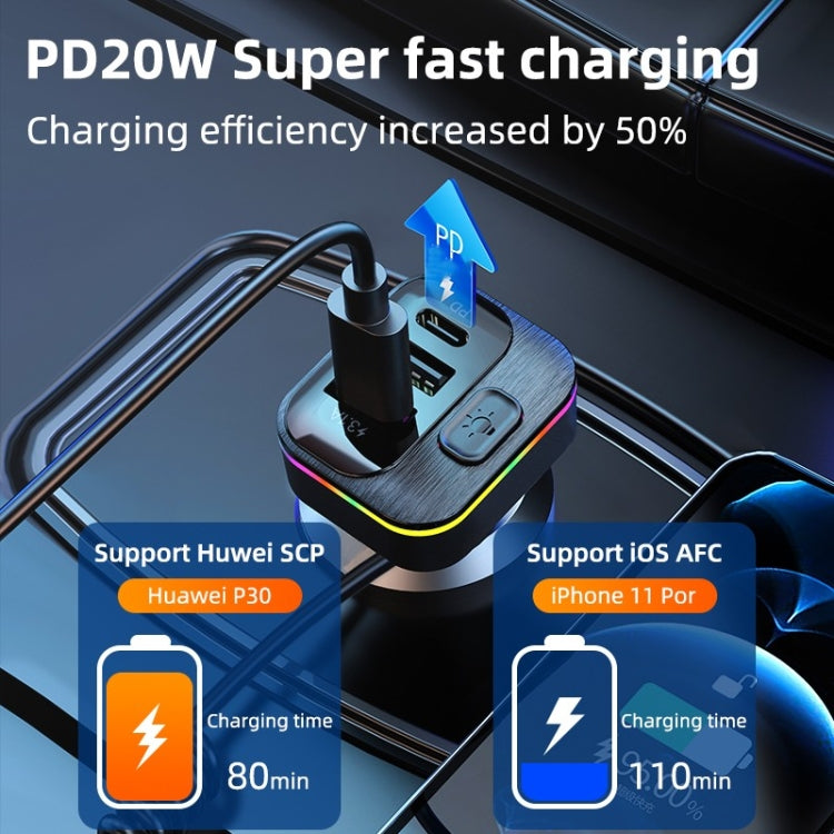 K12 With Type-C / 8-Pin Charging Cable Phone Fast Charging Adapter 2 USB + 1 Type-C PD Car Charger, K12