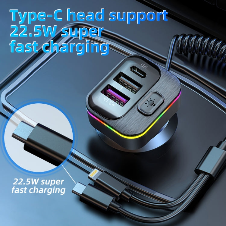 K12 With Type-C / 8-Pin Charging Cable Phone Fast Charging Adapter 2 USB + 1 Type-C PD Car Charger, K12