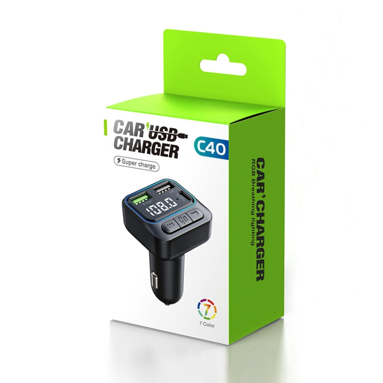 C40 Type-C + Dual USB QC3.0 Car Charger Bluetooth Hands-free Call Adapter Car MP3 Music Player, C40