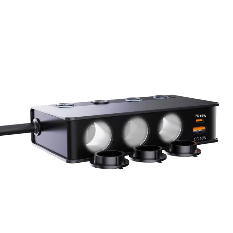 TR-54 9 In 1 Multi Ports PD+QC3.0 USB Car Charger Device 3 Socket Cigarette Lighter Splitter, TR-54