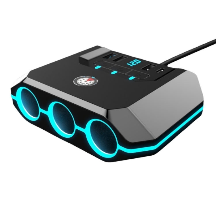 TR-52 With LED Voltage Display QC3.0 Car Fast Charging 3 Socket Adapter, TR-52