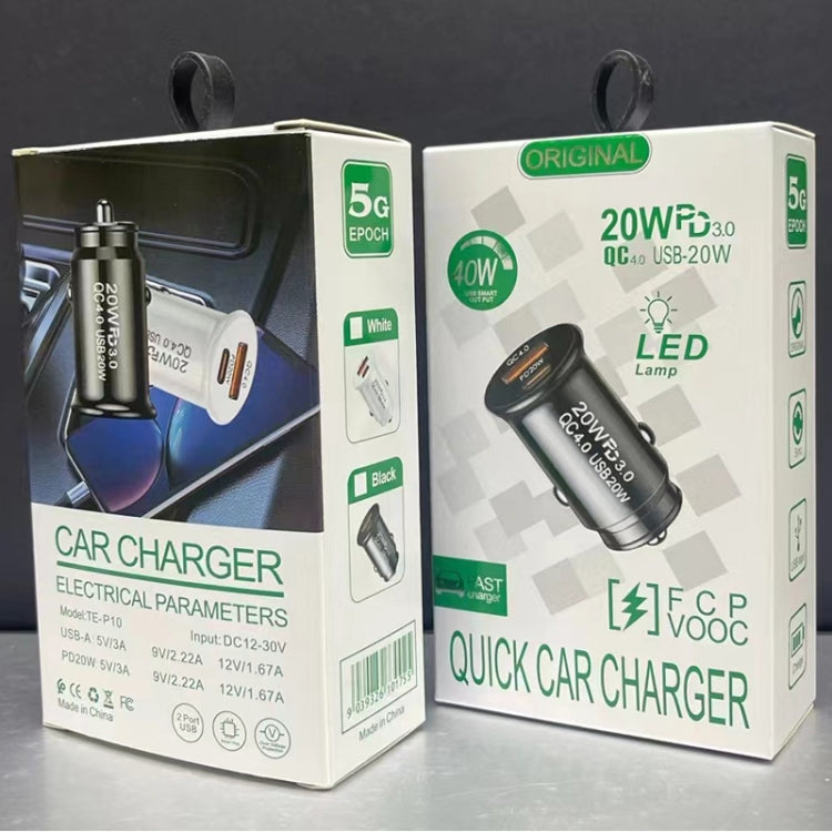 P10 Mini Style QC4.0 USB / PD20W Dual Port Car Charger, P10 (Black), P10 (White)