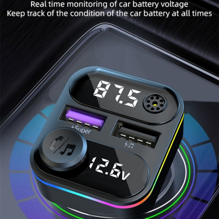 C37 Car QC3.0 20W Fast Charger LED Backlit Atmosphere Light MP3 Player Bluetooth FM Transmitter, C37