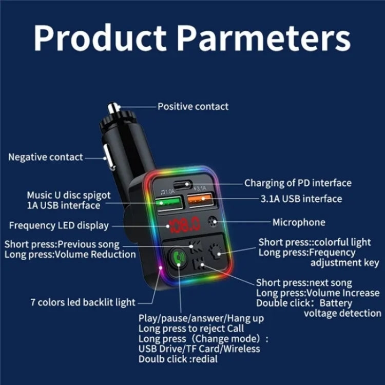 P18 Double USB Cigarette Lighter Bluetooth Car MP3 Music Player Hands-Free Calling Car Audio Device, P18