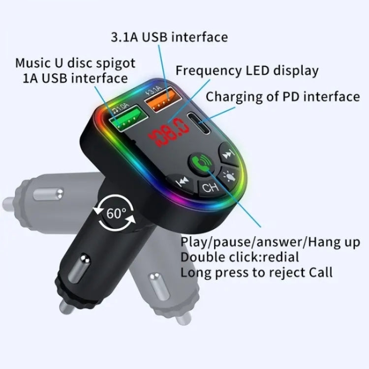 P20 Dual USB Port Car Bluetooth Hands-Free Calling Car MP3 Audio Digital Display USB Car Charger, P20