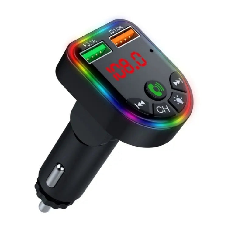 P5 Support U Disk Colorful Ambient Light Car Charger Digital Display Bluetooth Wireless Car MP3 Player, P5