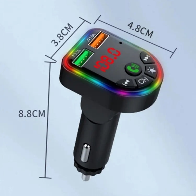 P5 Support U Disk Colorful Ambient Light Car Charger Digital Display Bluetooth Wireless Car MP3 Player, P5