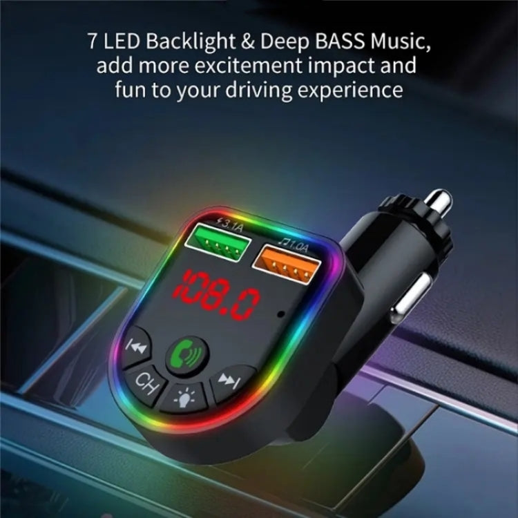P5 Support U Disk Colorful Ambient Light Car Charger Digital Display Bluetooth Wireless Car MP3 Player, P5