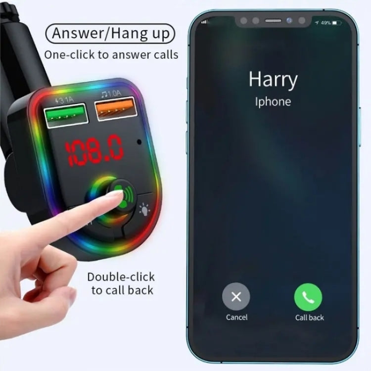 P6 Smart Bluetooth Calling Car Wireless MP3 Audio Device Colorful Ambient Lights Car Charger, P6