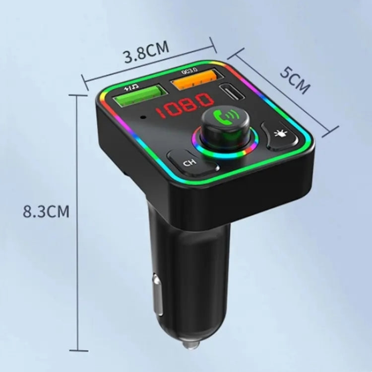 PDF3 7-Color Lights Hands-Free Bluetooth Calling MP3 Wireless Player PD/QC3.0 Fast Car Charger, PDF3