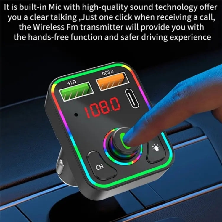 PDF3 7-Color Lights Hands-Free Bluetooth Calling MP3 Wireless Player PD/QC3.0 Fast Car Charger, PDF3