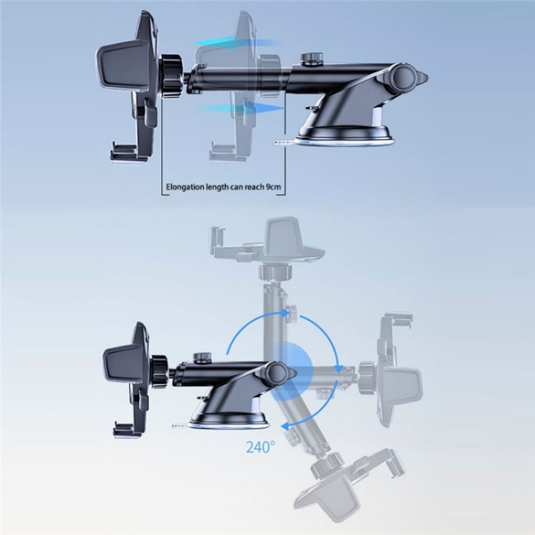 D39+105 With Air Vent Clip Suction Cup Base Telescopic Arm Automatic Clamp Car Phone Holder Bracket, D39+105