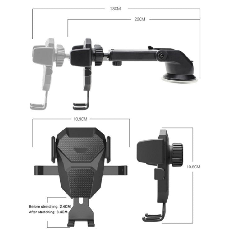 D25+105+K5 Auto Locking Car Phone Clip Telescopic Suction Cup Dashboard Phone Mount Holder