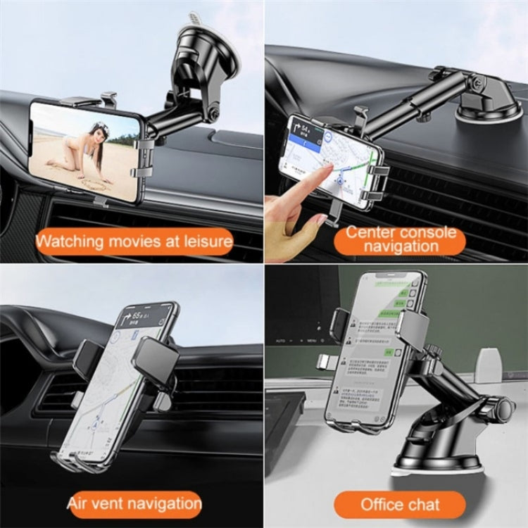 D25+105+K5 Auto Locking Car Phone Clip Telescopic Suction Cup Dashboard Phone Mount Holder