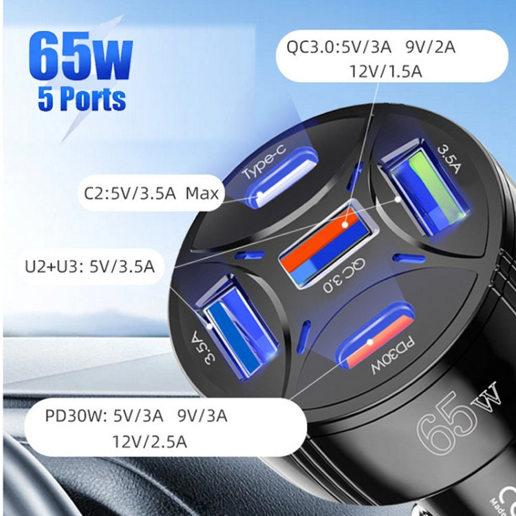TE-P50 65W PD30W Type-C x 2 + USB x 3 Multi Port Car Charger, without Cable