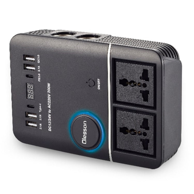 USB+Type-C to 220V QC3.0 200W Power Socket Cigarette Lighter Car Power Inverter, 200W