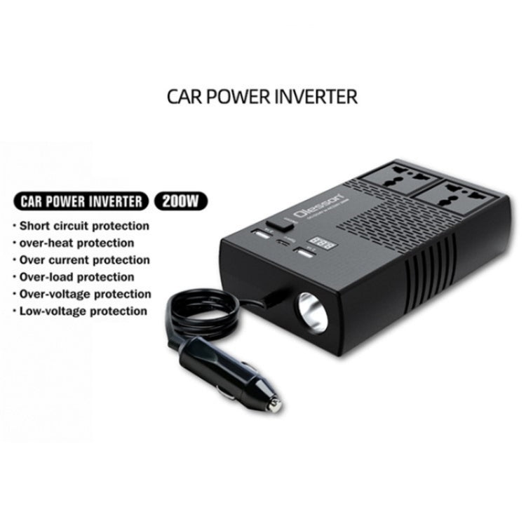 12V to 220V Car High-Power 200W Power Socket Car Charger Cigarette Lighter Car Inverter, 12V to 220V