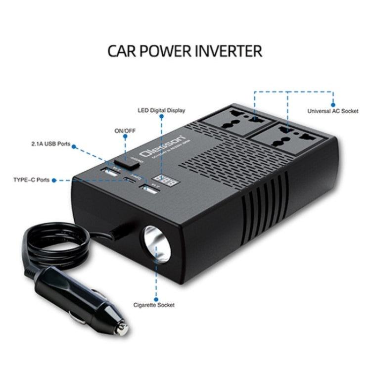 12V to 220V Car High-Power 200W Power Socket Car Charger Cigarette Lighter Car Inverter, 12V to 220V