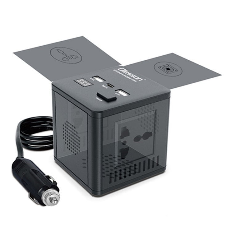 With LED Digital Display Car Power Inverter 150W Power Socket 2Type-C+2USB Car Charger, 150W 2USB