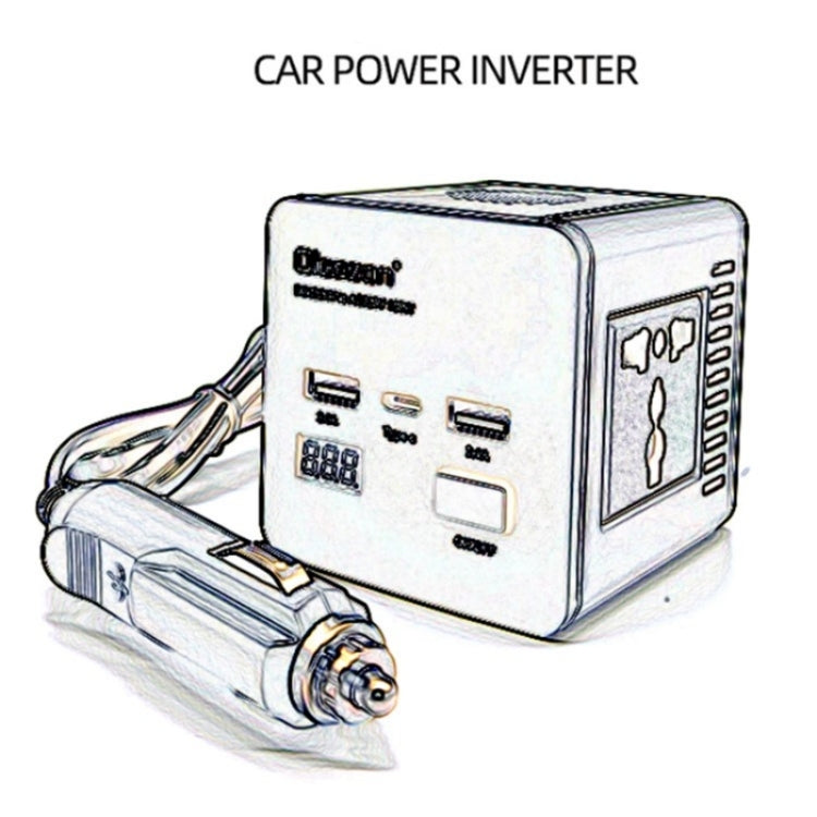 With LED Digital Display Car Power Inverter 150W Power Socket 2Type-C+2USB Car Charger, 150W 2USB