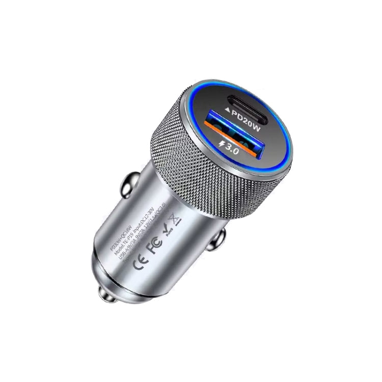 P19 Metal PD20W USB-C + QC18W USB Car Charger with USB-C to USB-C Date Cable for iPhone 15 series, USB-C to USB-C Date Cable