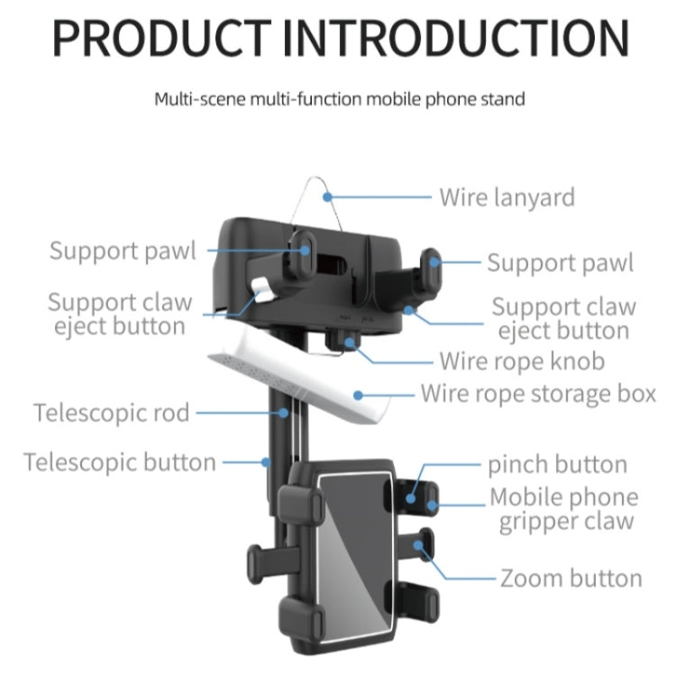 H23-8 New Multifunction Rearview Mirror Phone Holder Rotatable Retractable Phone Mount
