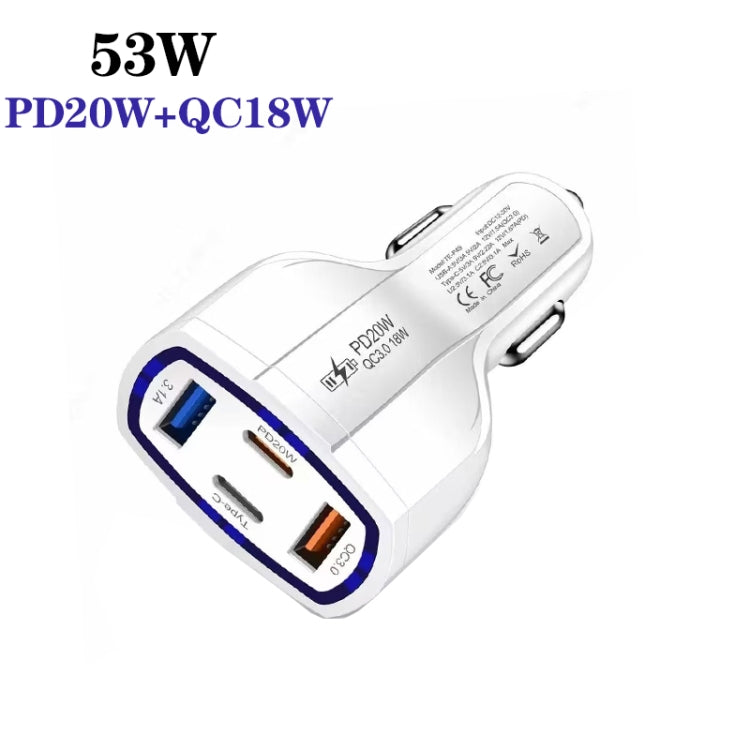 P49 53W PD20W Type-C + USB 4-port Car Charger with USB to Micro USB Data Cable, USB to Micro USB Data Cable