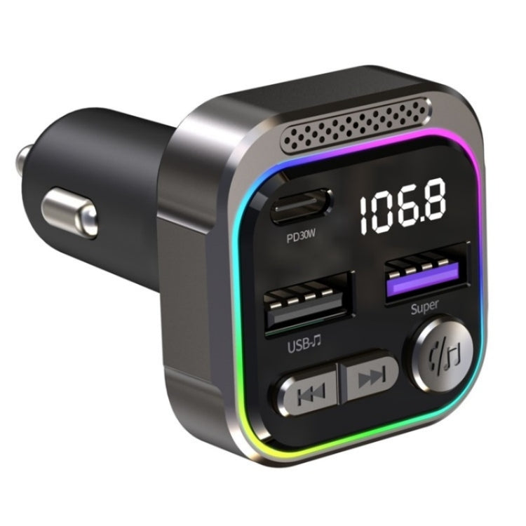 C54 PD 30W Dual USB Car Charger Alloy Car Bluetooth Adapter FM Transmitter MP3 Player, C54