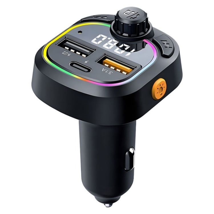 C6 Type-C+2 USB Fast Charger Audio MP3 Player Digital Display FM Car Bluetooth Transmitter, C6