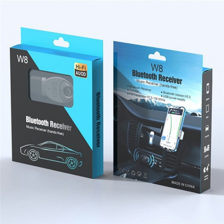 W8 With Telescopic Cable Car Audio Adapter Bluetooth Receiver FM Transmitter, W8