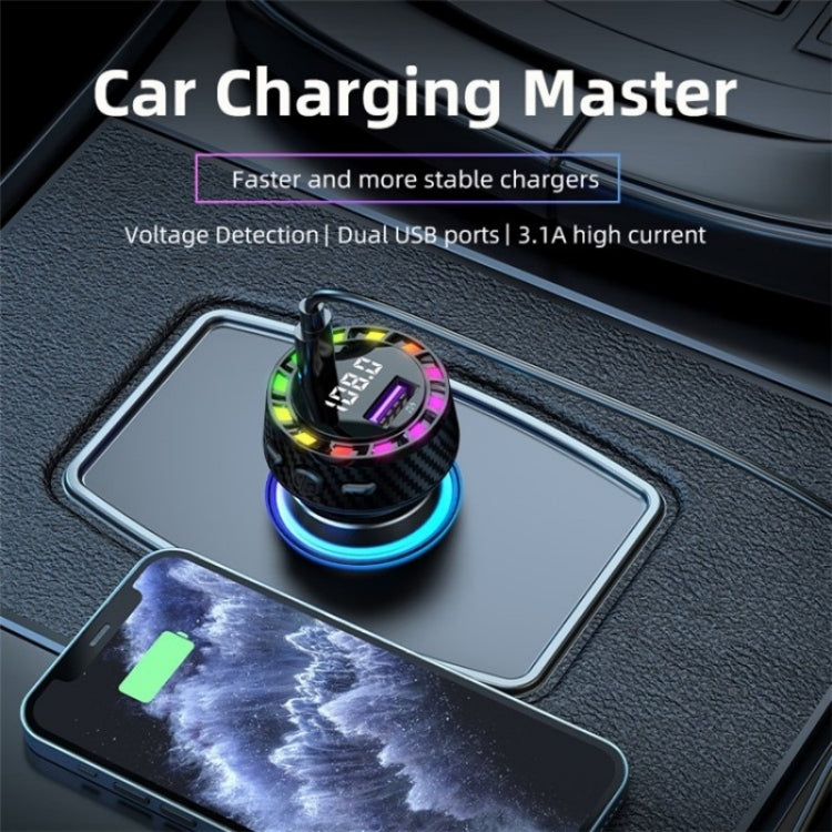 C55 With Breathing Light Bluetooth FM Transmitter USB+Type-C Car Fast Charger, C55