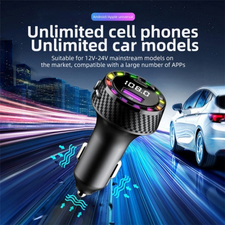 C55 With Breathing Light Bluetooth FM Transmitter USB+Type-C Car Fast Charger, C55