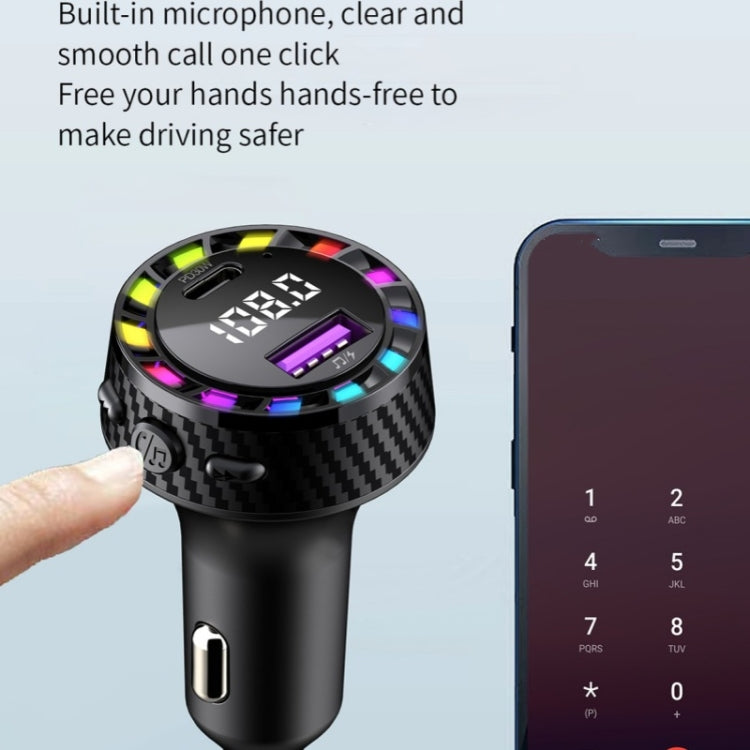 C55 With Breathing Light Bluetooth FM Transmitter USB+Type-C Car Fast Charger, C55