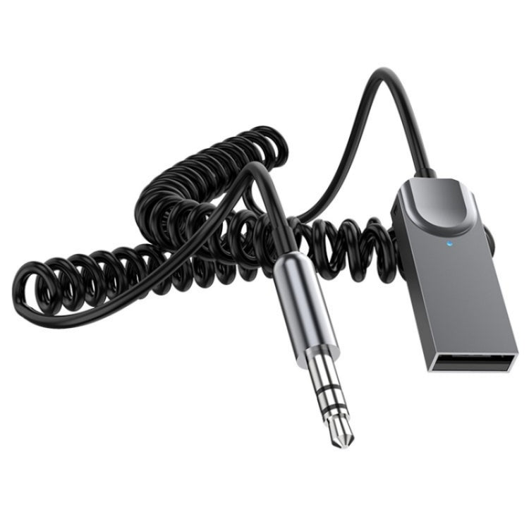 M02 3.5mm AUX Car Audio System Wireless Adapter Car Bluetooth Hands-Free Call Spring Cord, M02